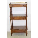 Victorian Burr Walnut 3 drawer watnot on brass casters