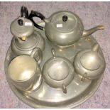 Pewter tea set on a tray