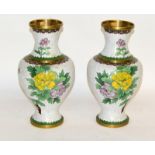 Pair of Cloissone vases depicting flowers. 37cm