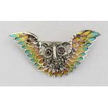 a silver and plique a jour owl brooch