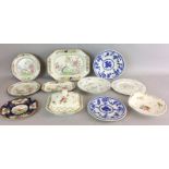 Collection of serving plates and tureens with bird pattern