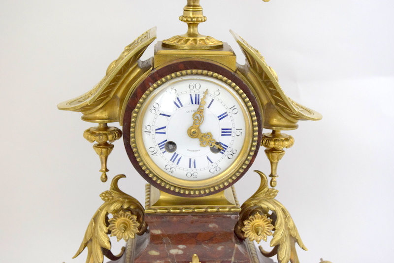 a 19thc French red marble mantle clock white dial blue numerals signed - Image 3 of 10