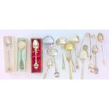 Collection of caddy and other spoons to include silver