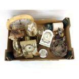 Box of miscellaneous curios to include a port Merrion Clock
