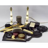 Collection of misc items Ebony dressing table bit onyx lamps curios etc