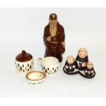 Goebel Retro egg cup, milk and sugar, Goebel Monk cruet set and a Cortendoft Monk / Friar decanter