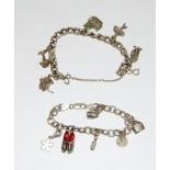 2 Silver charm bracelets and charms