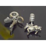 2 Pandora hanging charms. Horse, Riding Boot, Brush and Horse Shoe