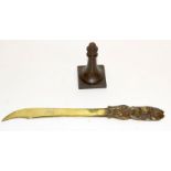 Bronze Letter opener / Page Turner and a bronze paperweight in the form of a chess piece