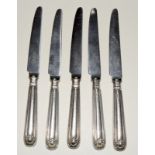 5 silver handled dessert knives by Roberts & Belk