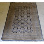 Turkish blue & beige geometric design rug. 260 x 158cm