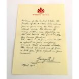 A printed letter dated April 1918 on Windsor Castle headed paper welcoming the Soldiers of the