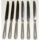 Six silver handled dinner knives by Roberts & Belk