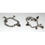 2 Ladies silver charm bracelets and charms