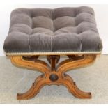 Inlaid padded foot stool on cross support 38 x 60 x 54cm