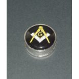 A Silver And Enamel Pill Box With Masonic Symbol
