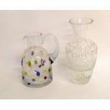 Cut glass vase and a glass jug