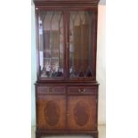 Inlaid two shelved display cabinet. 194 x 90 x 40cm