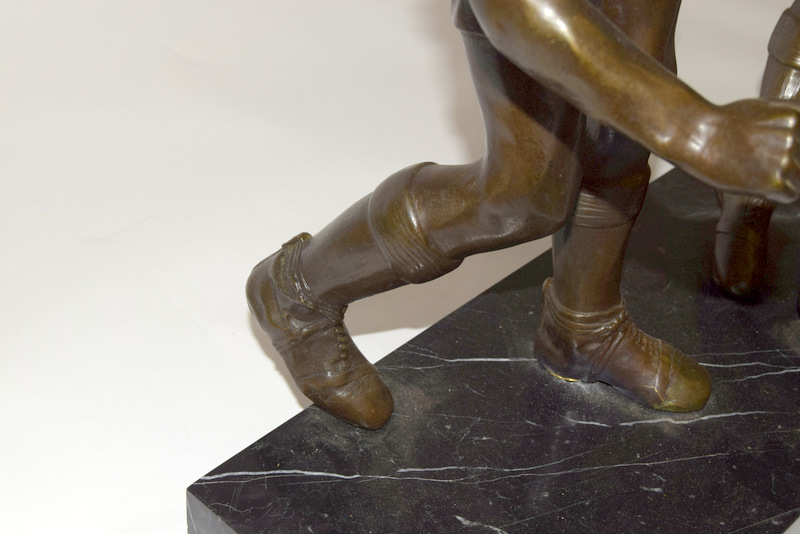 Contemporary bronze 2 footballers playing for the ball set on a marble base. 62cm x 49cm - Image 8 of 9