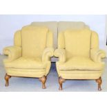 Contrast Upholstered Three Piece Lounge Suite with carved Legs