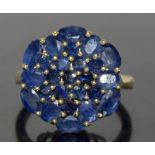 9ct gold ladies Sapphire cluster ring approx 2ct size N