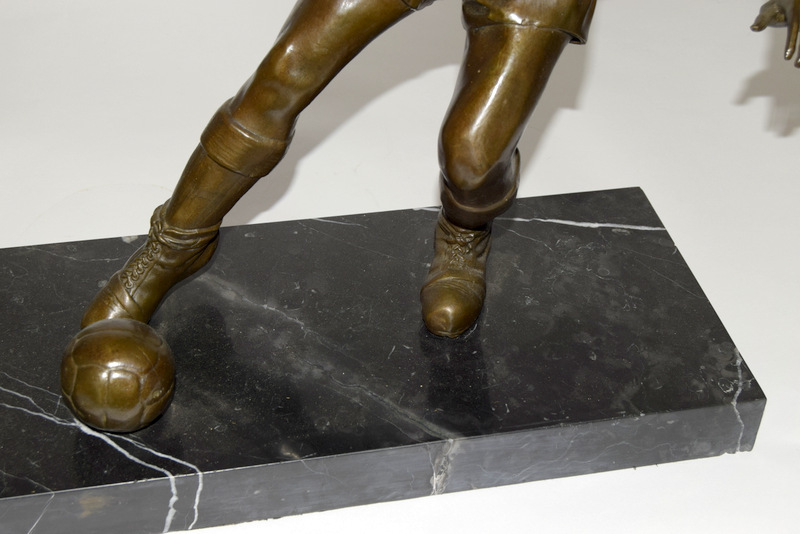 Contemporary bronze 2 footballers playing for the ball set on a marble base. 62cm x 49cm - Image 3 of 9