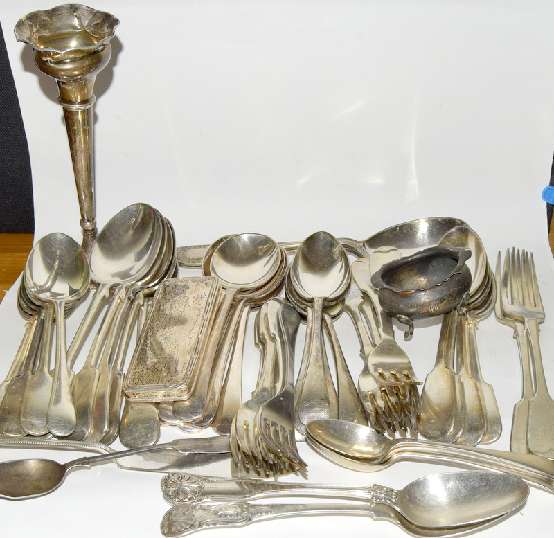 Collection of silver and silver plated flatware