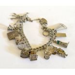 Ladies Silver charm bracelet and 13 charms