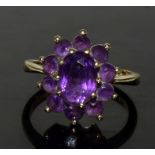 9ct gold ladies Amethyst cluster ring size K