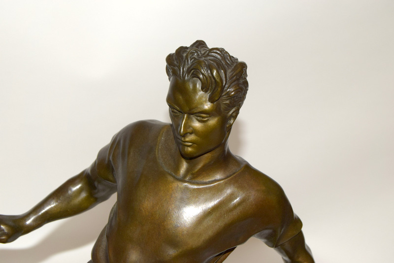 Contemporary bronze 2 footballers playing for the ball set on a marble base. 62cm x 49cm - Image 2 of 9