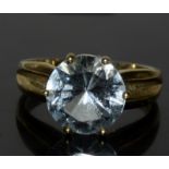 9ct gold ladies Aquamarine solitaire ring size O