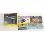 Three Plastic model helicopters, combat aircraft book and Bosch heat gun