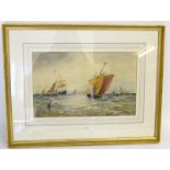 Thomas Bush Hardy (1842-1897) British. Dutch Fishing Vessels off the Dutch Coast. Watercolour,