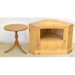 Pine Tv cabinet and Pine pedestal table. 62 x 95 x 50cm