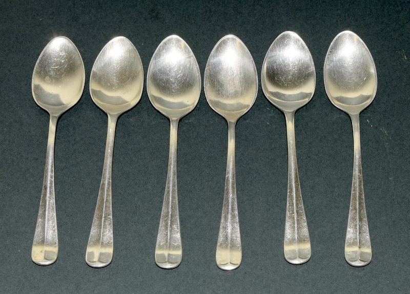 6 silver rat tailed coffee spoons