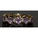 9ct gold ladies pink tourmaline and diamond ring size M