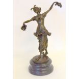 A Bronze Figure Dancing On Marble Base Bearing Signature