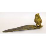 A Bronze Inkstand With Owl Quill Pot Signed To The Base