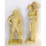 Two garden statues. 1 Viking 1 Greek lady