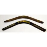 2 old wood boomerangs with Aboriginal design