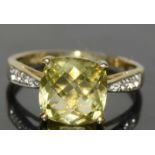 9ct gold ladies Citrine and diamond shoulder ring size