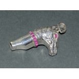 A Novelty Silver Horse Head Whistle Inset With Rubies