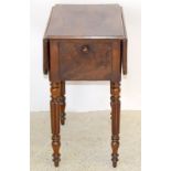 3 Drawer mahogany Pembroke sewing table on turned legs 770 x 70 x 53cm