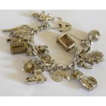 Ladies Silver charm bracelet and 15 charms