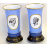 A Pair Of Late 19Thc Powder Blue Opaline Vases Decorated With Figure Heads