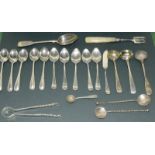 Mixed silver spoons and other silver and silver plated items