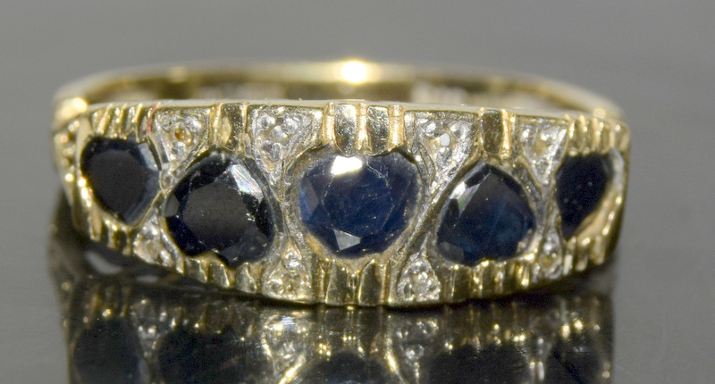 9ct gold ladies antique set Sapphire and diamond ring size M