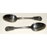Two Georgian silver serving spoons with stag motif by John Henry Lias London 1847 200gm