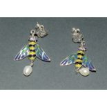 A Pair Of Silver Plique A Jour Earrings In The Form Of Bees