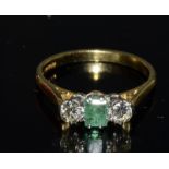 18ct gold Ladies Diamond and Emerald 3 stone ring approx 0.5ct diamonds size N